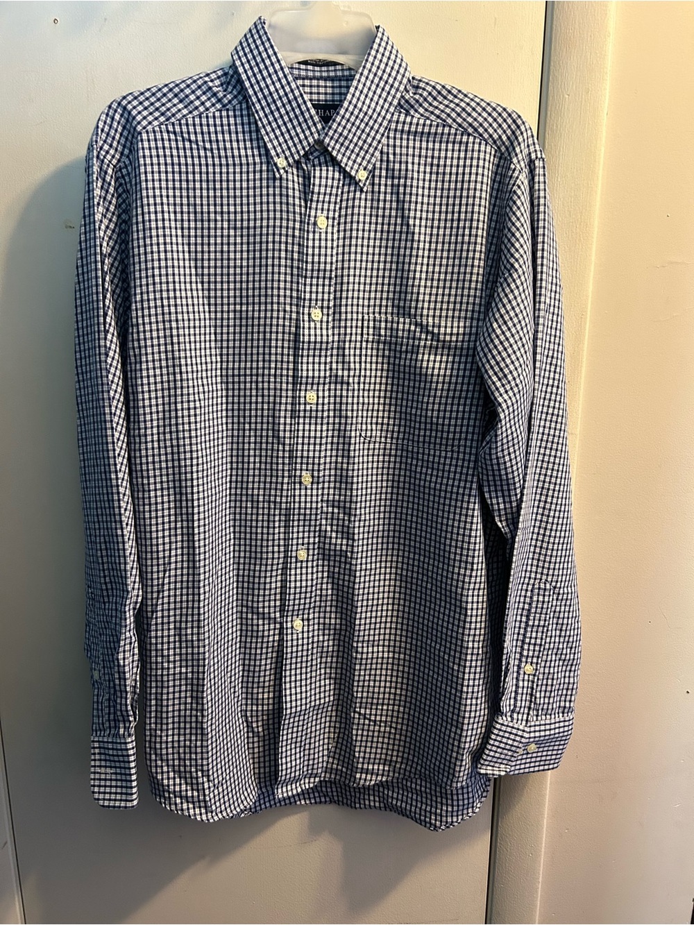 Chaps Blue and White Check Casual Button-Down Shirt